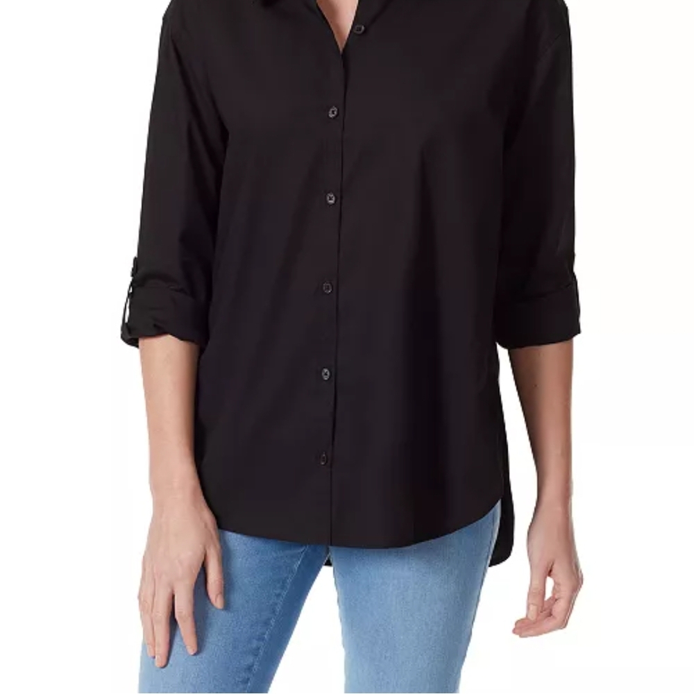 Gloria Vanderbilt Black Button Down Shirt Notched Collar
